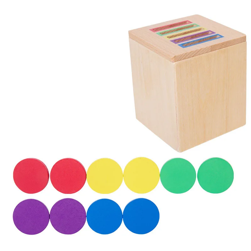 Gioco sensoriale per bambini creativi Giocattolo Scatola di smistamento di forme di colore Permanenza dell'oggetto Moneta Stick Giocattolo educativo precoce in legno per bambini parrocchiali