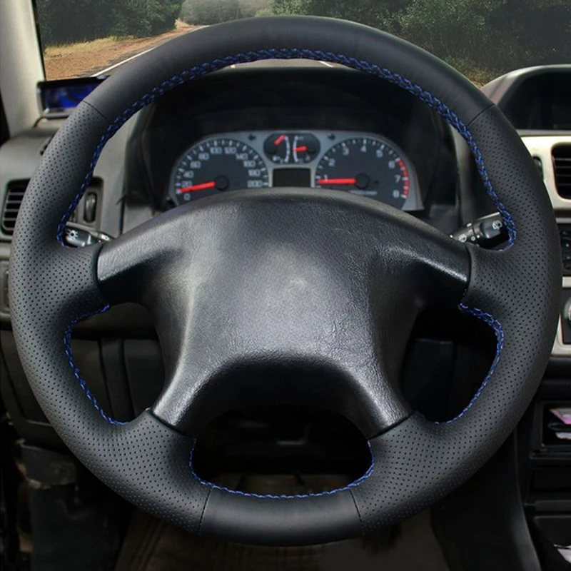 Black Artificial Leather DIY Hand-stitched Car Steering Wheel Cover for Mitsubishi Pajero Old Mitsubishi Pajero Sport