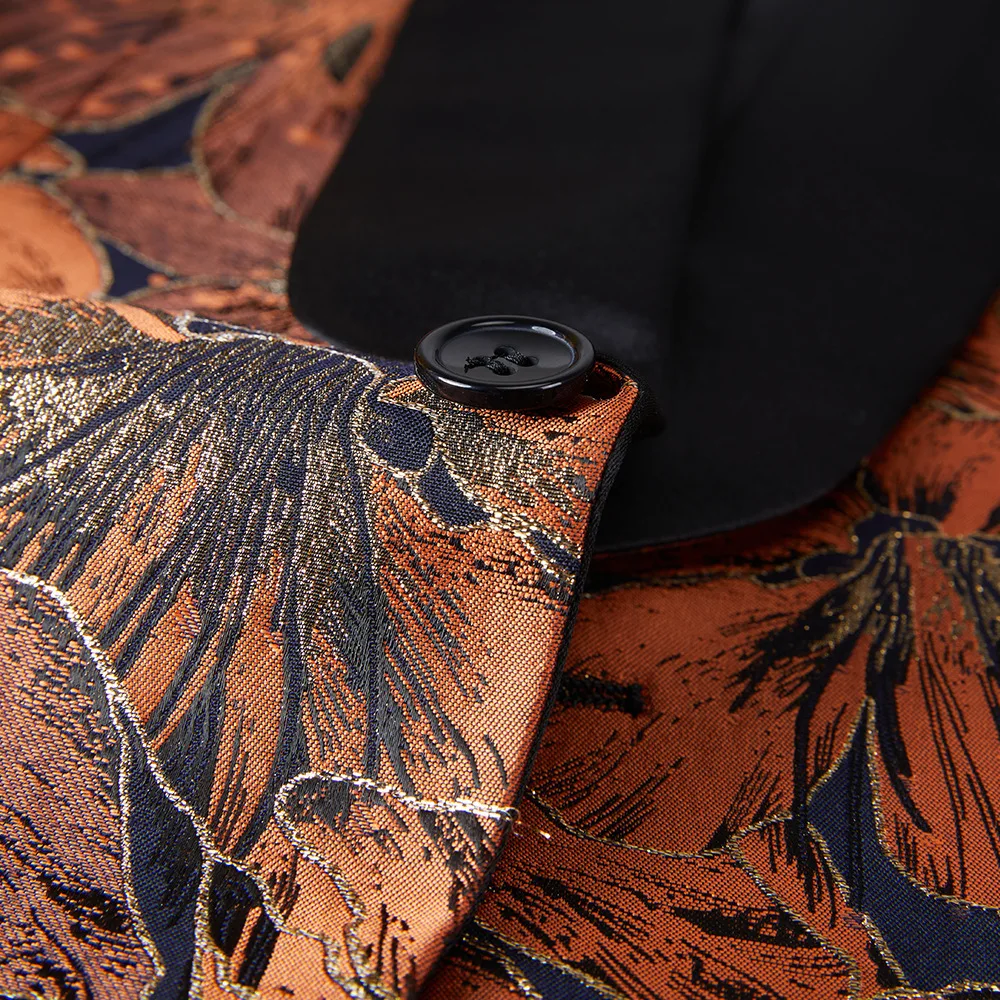 KIDWHXR رجل البدلة الزي زهرة مطبوعة المرقعة السترة الذكور مستقيم الساق بانت الرجال موضة سليم المرحلة عادية قطعتين مجموعات