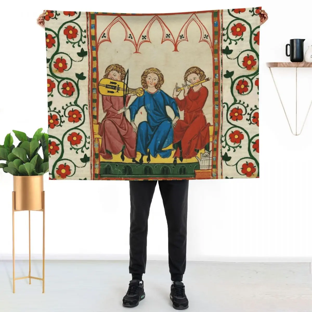 MEDIEVAL MUSIC AND MUSICIANS ,ANTIQUE MINIATURE WITH WILD ROSES Throw Blanket Decorative Sofas Tourist christmas gifts Blankets