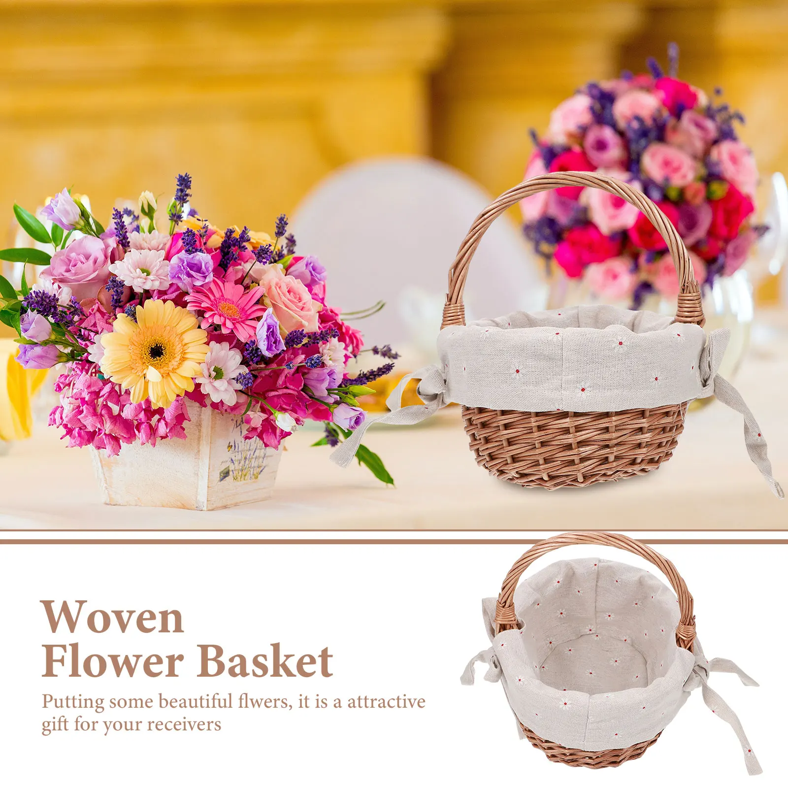 

Decor Storage Wedding Linen Wicker Handmade Weaving Woven Wicker Linen Flower Woven Flower Basket Basket