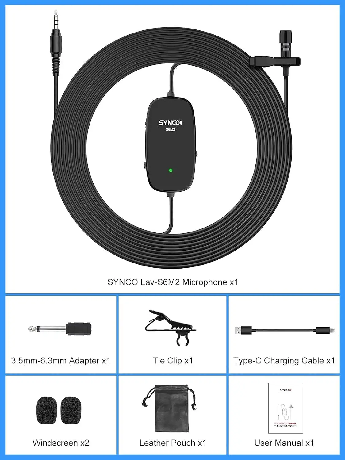 SYNCO Lav-S6M2 Lavalier التلبيب ميكروفون متعدد الاتجاهات مع منفذ مراقبة الصوت 3.5 ملم للهواتف الذكية كاميرا الكمبيوتر DSLR #1