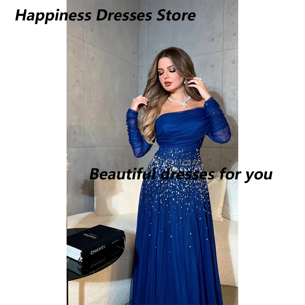 Vestidos de noche elegantes personalizados con hombros descubiertos, lentejuelas, mangas largas, vestidos de fiesta hasta el suelo, vestidos de fiesta de Arabia Saudita ﻿