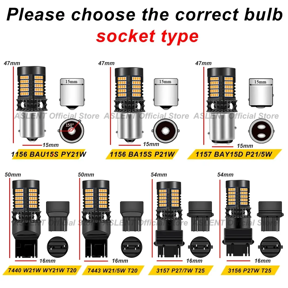 2X Canbus LED 1156 P21W BA15S BAU15S PY21W 1157 P21/5W T20 7440 W21W 7443 3157 3156 Bulb 2016 89SMD Tail Light 6000K White Amber