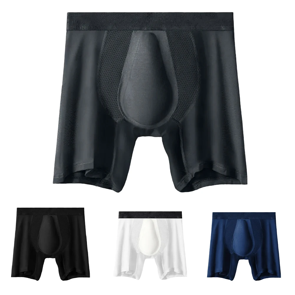 Men\'s Breathable Trunks Black Bulge Pouch Boxers Anti-Chafing Leggings Comfortable Underwear Elastic Waist Trunks