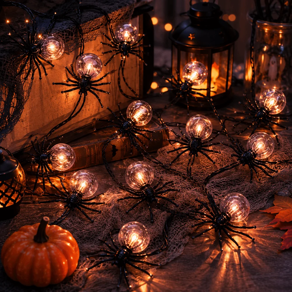 3meters 20 LED Spider String Lights Home Decorations Indoor Outdoor Spider LED Lights Funny Halloween Party Props Outdoor Decor