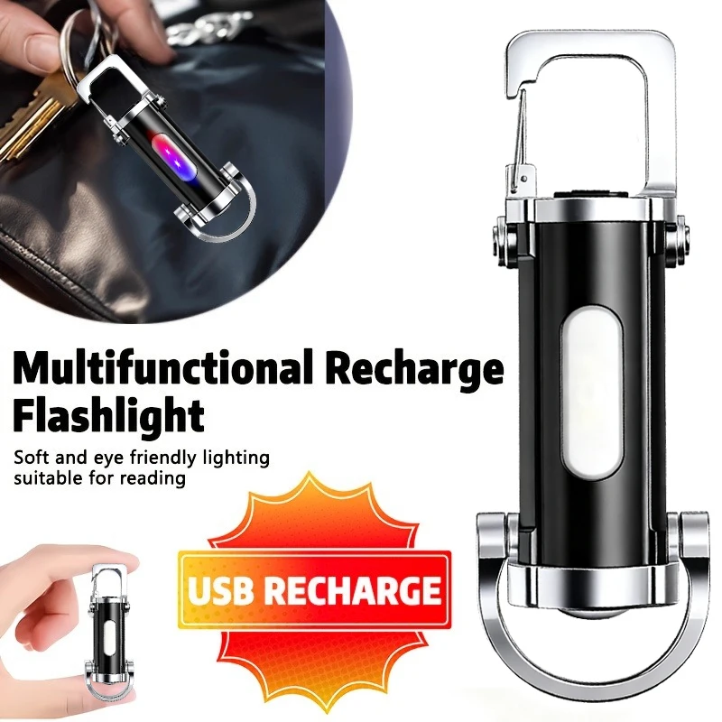 Portable Rechargeable LED COB Keychain Handheld Flashlights Hanging Emergency Work Lamp For Camping Walking 7 Lighting Modes