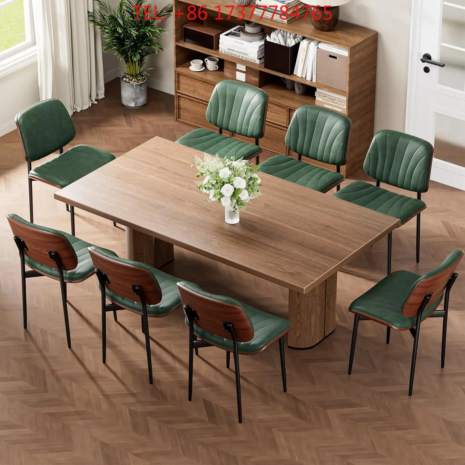 Set of 4 Mid-Century Upholstered PU Leather Dining Chairs with Walnut Bentwood Back Metal Legs Adjus for Kitchen