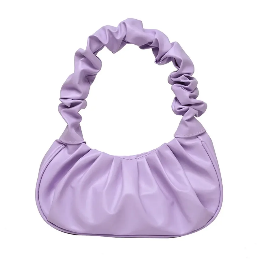 

French niche design shoulder bag pleated cloud bag female fashion armpit bag 2025 new tide hundred solid color handbag