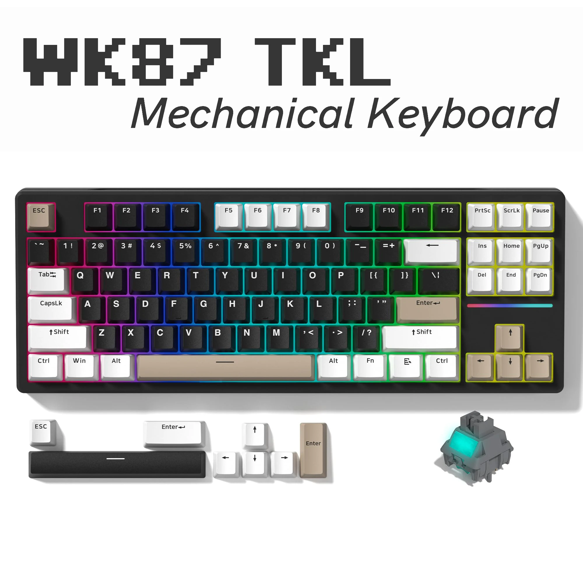 Womier WK87 Black White TKL Bluetooth/2.4GHz /USB-C Three Mode Wireless Mechanical Keyboard 75% Hot-Swap RGB Gaming Keyboard