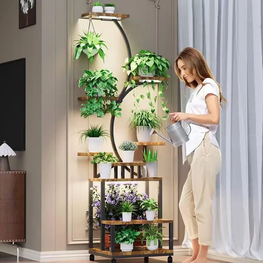Plant Stand Indoor With Grow Light Plant Shelf For Indoor Plants Multiple Large Corner Shelves Metal Curved Flower Holder