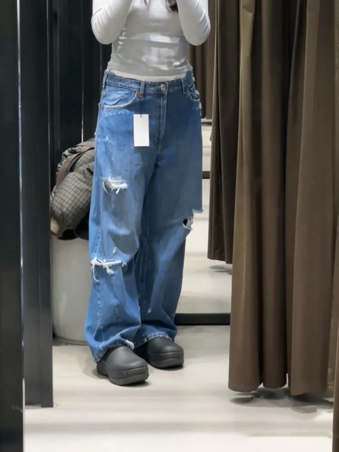 

Spring 2025 Loose Balloon Denim Jeans Women's Street Sle High Waist Wide Leg Pants Torn Decorative New Arrival Jeans