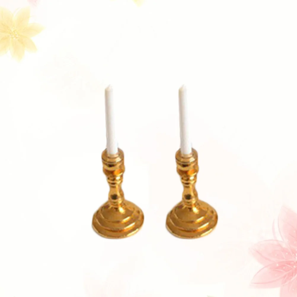 1 Pair Golden Candlestick Toys Mini House Furniture Miniature Furniture Accessories for Home mini candlestick