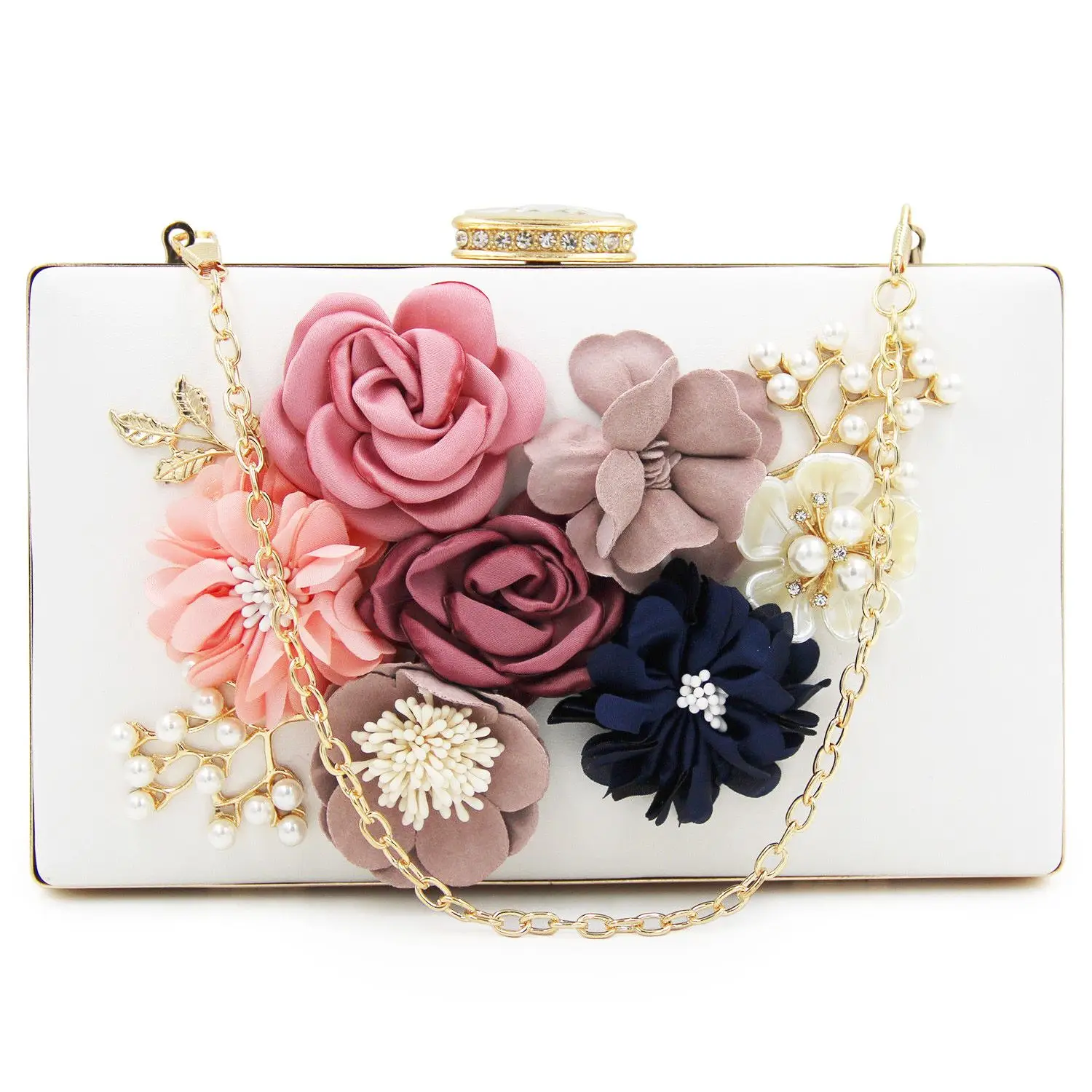 Women Clutch Bag Floral Party Purse Wedding Evening Handbags, White