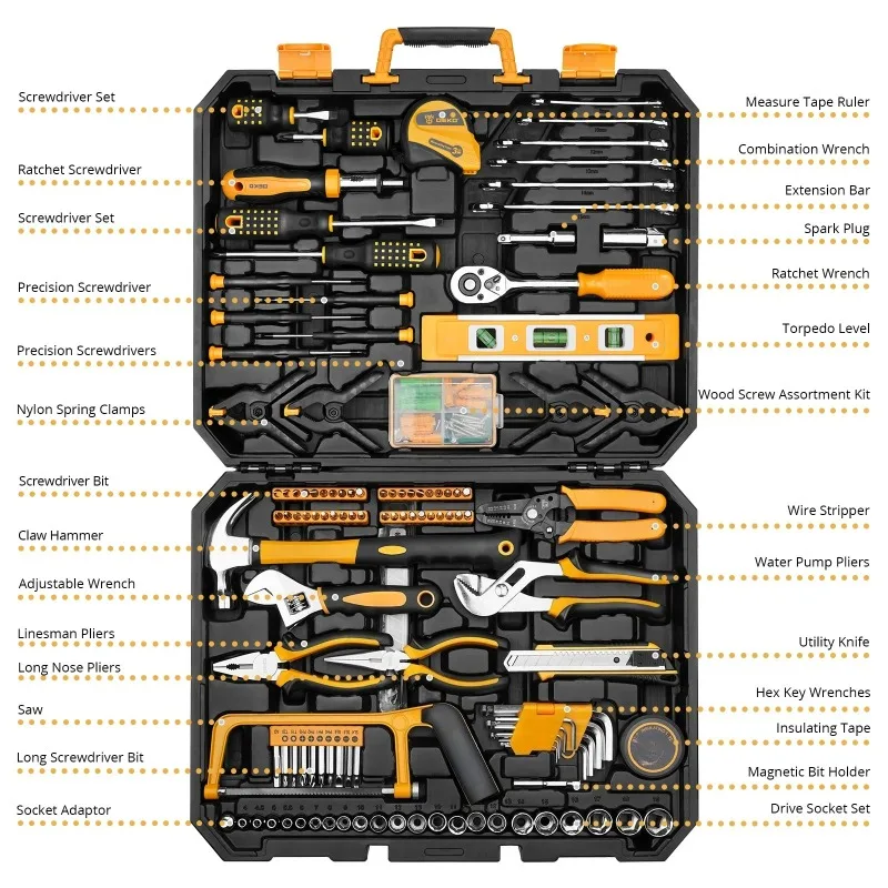 228Pieces Socket Wrench Auto Repair Tool Combination Package Mixed Tool Set Hand Tool Kit with Plastic Toolbox Storage Case