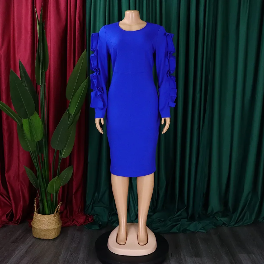 Robe à Manches sulfet Col Rond pour Femme, Tenue de Soirée Élégante, de Bureau, à la Mode, Automne 2024