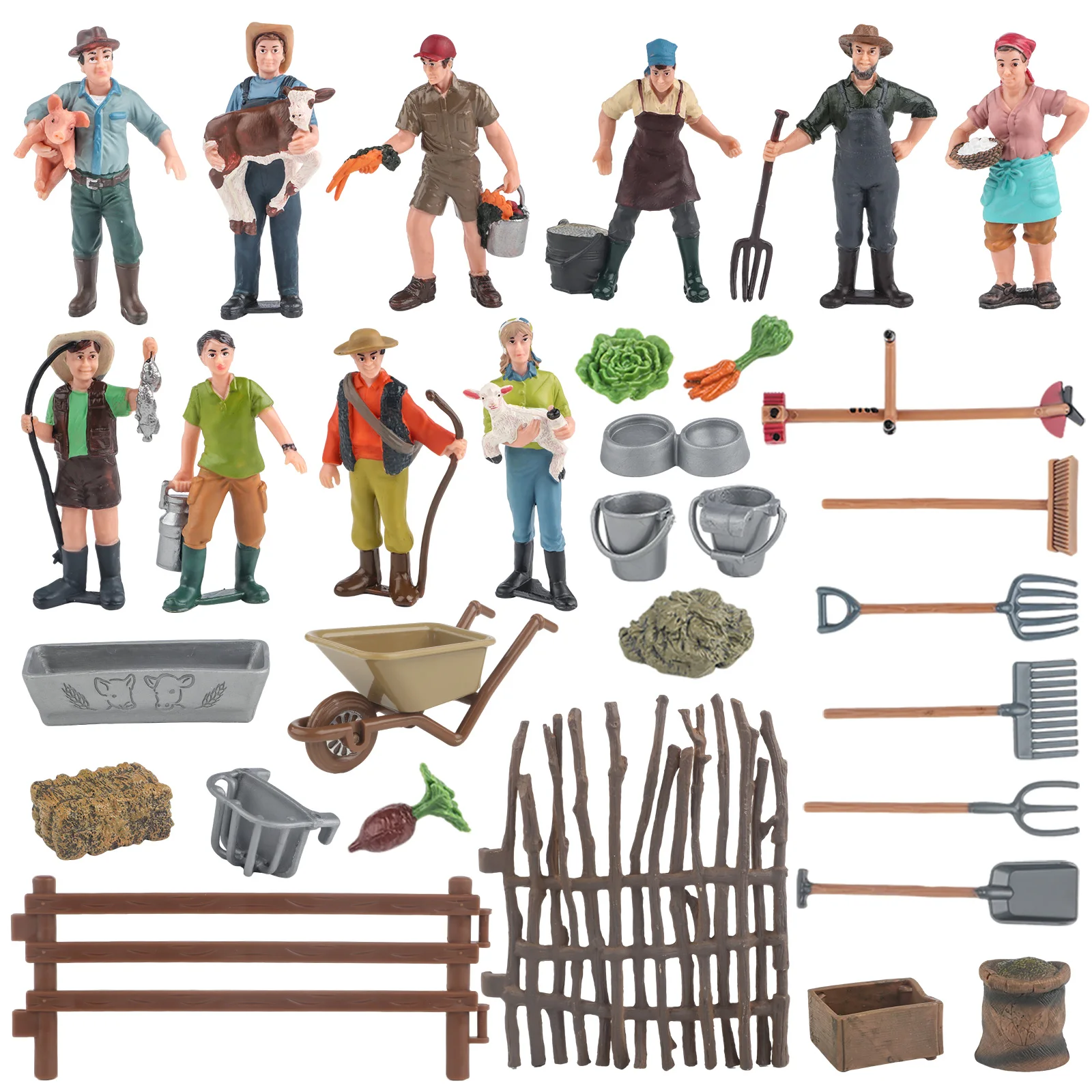 Farmer Miniature Figure - Simulation Model with Farm Tools Fence Ranger Shepherd Action Figure Collectible Figurine Toy