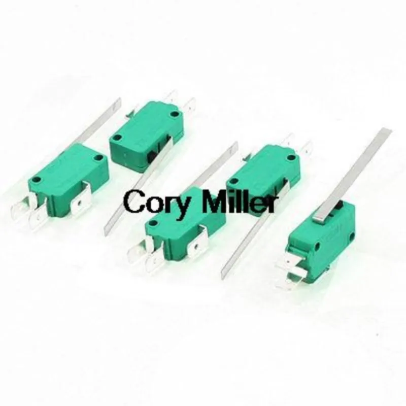 250VAC 16A SPDT 3-Pin Long Straight Hinge Lever Miniature Microswitch Green KW3-0Z
