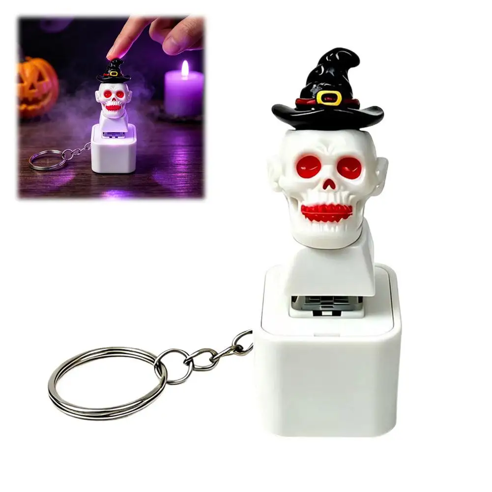 Halloween LED Keychain Fidget Toy Pumpkin Ghost Witch Skull Glow Press Switch Stress Relief Key Ring Bag Charm Pendant