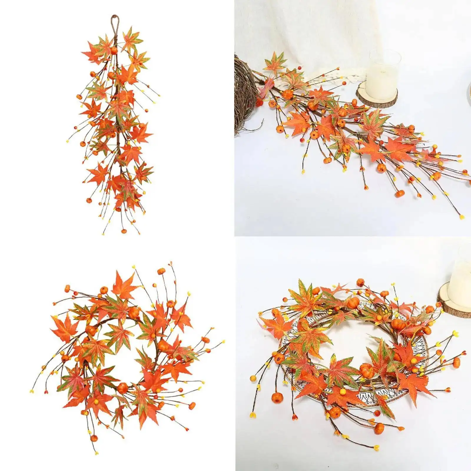 

Fall Candle Rings Wreath Candlesticks Centerpiece Artificial Maple Leaf For Wall Halloween Wedding Dinner Table Thanksgiving