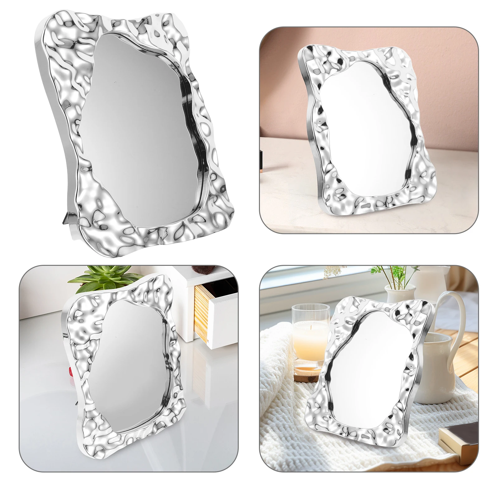 

Vanity Mirror Decorative Countertop Mirrors Dress up Silver Aesthetic Desktop Travel