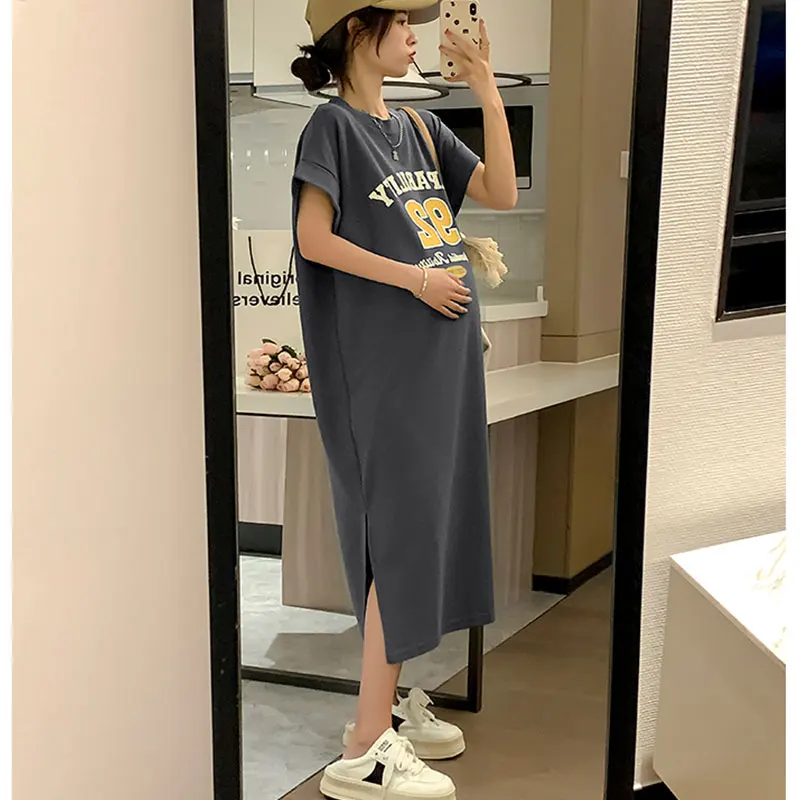 

Pregnant Women's Pure Cotton Dress Summer Outfit Slimming Short Sleeved T-shirt Skirt Fashionable Cross Long Skirt