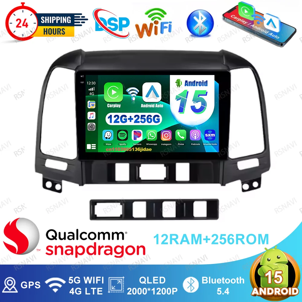 Android 15 Car Radio For Hyundai Santa Fe 2 2006 2007 2008-2012 Mp3 Player Mini Fridge W213 Clio 4 Passat B5 Golf 8 Polo 6r E90