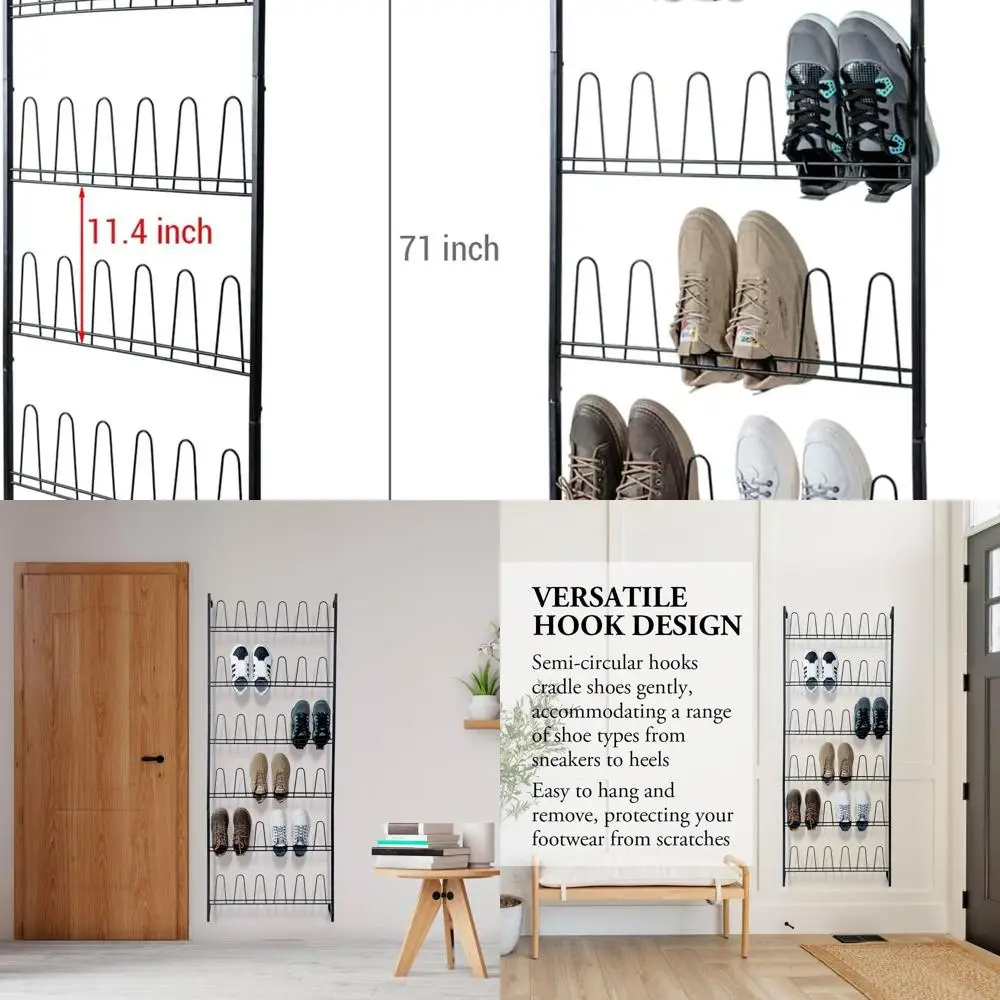 

Вертикальная 70 черная металлическая полка для обуви с 36 крючками, вмещает 18 пар для хранения в шкафу и прихожей.