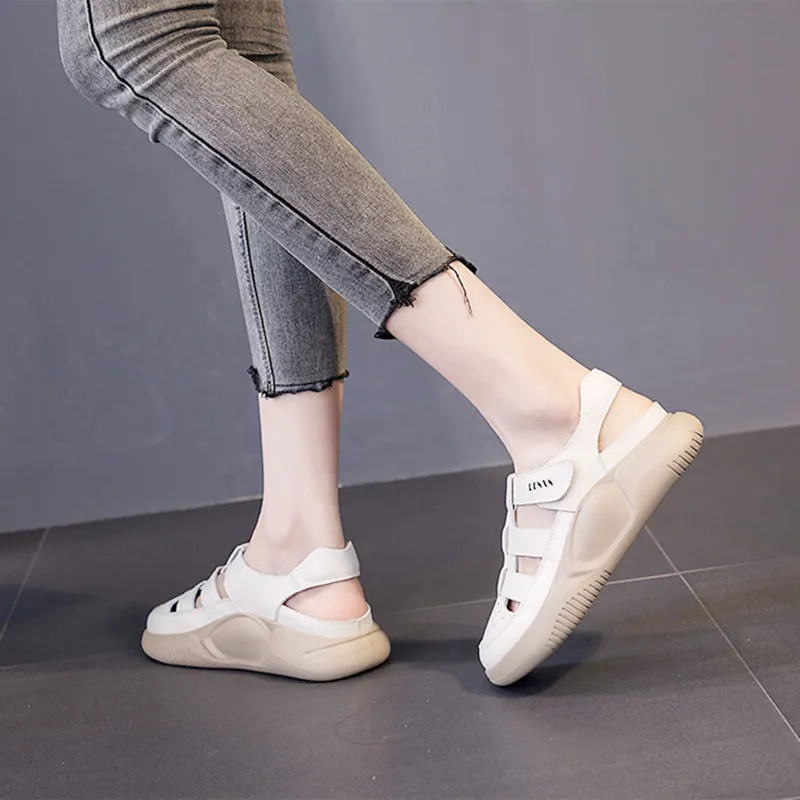 Sandals Women\'s First Layer Cowhide 2023 Summer Cave Muffin Small White Shoes Genuine Leather Platform Loafers  Women Shoes