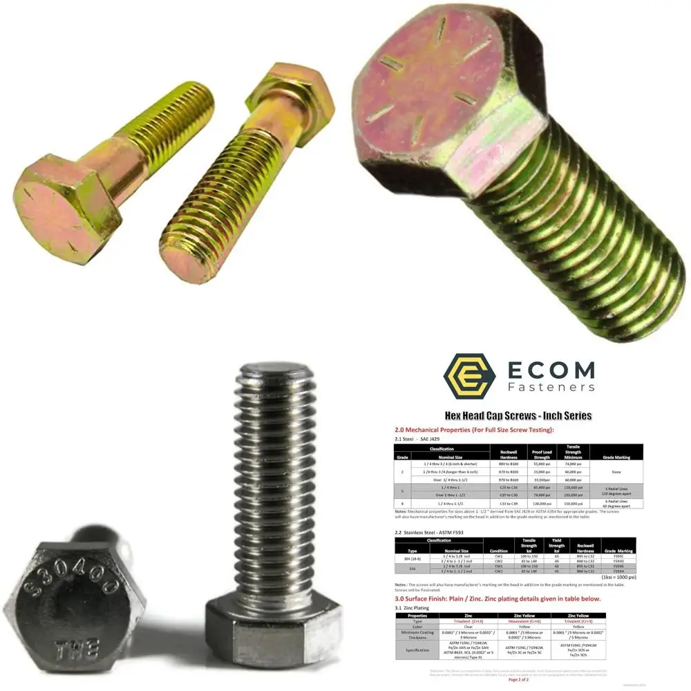 

Grade 8 Zinc Yellow Plated Hex Cap Screws, Coarse Thread, 9/16-12 x 5-1/2, 25 Pieces, Partially Threaded with 1.375 Thread Lengt