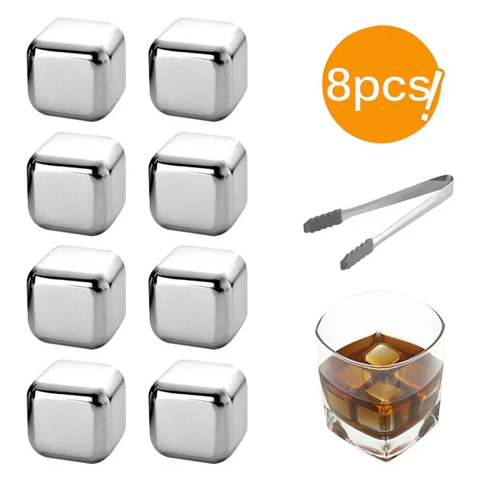 Stainless Steel Ice Cubes Reusable Cooling Stones Whiskey Wine Keep Cold Drink