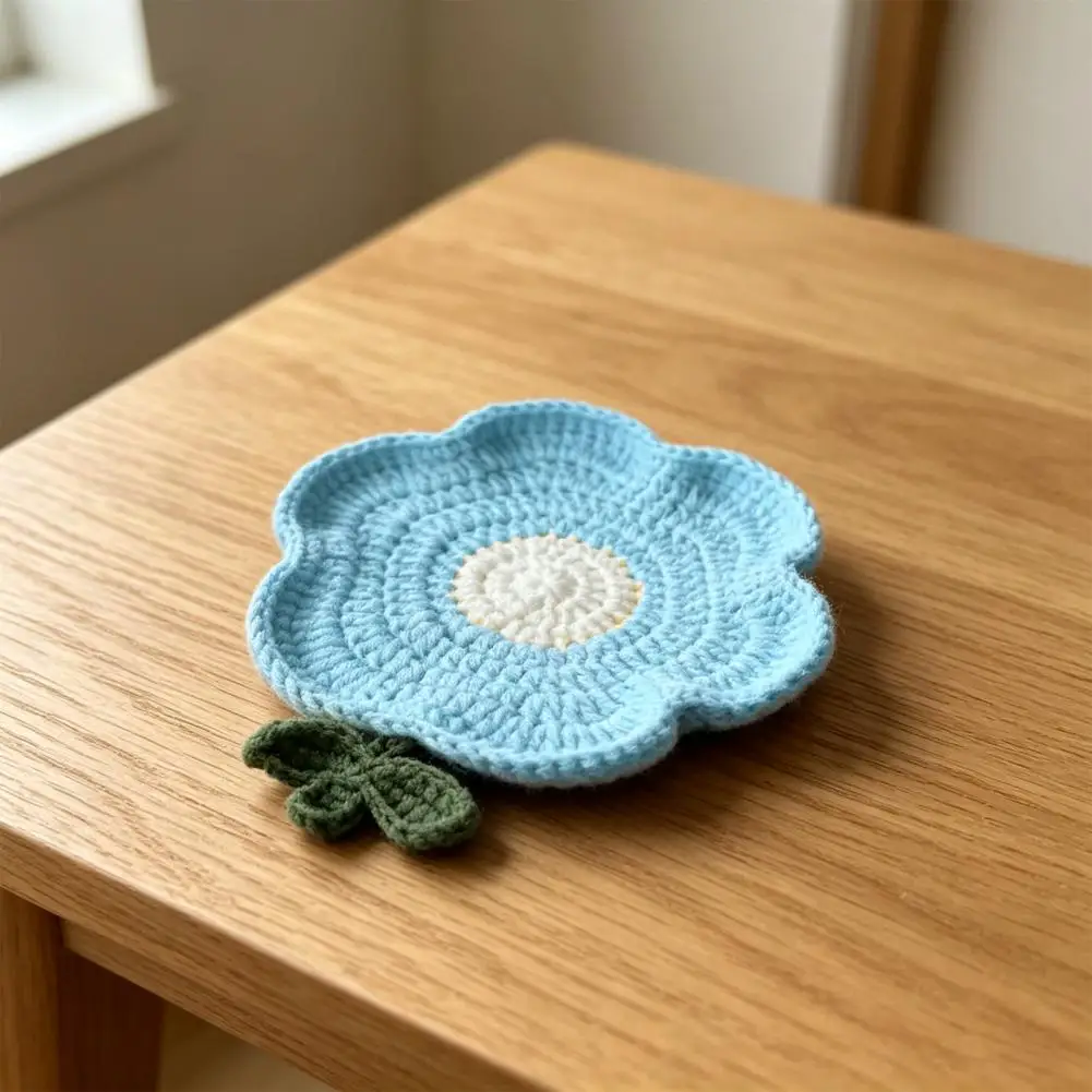 Unique Cup Blanket Handmade Cup Coaster Handmade Crochet Flower Coasters Knitted Heat Resistant Cup Mats Decorative Table
