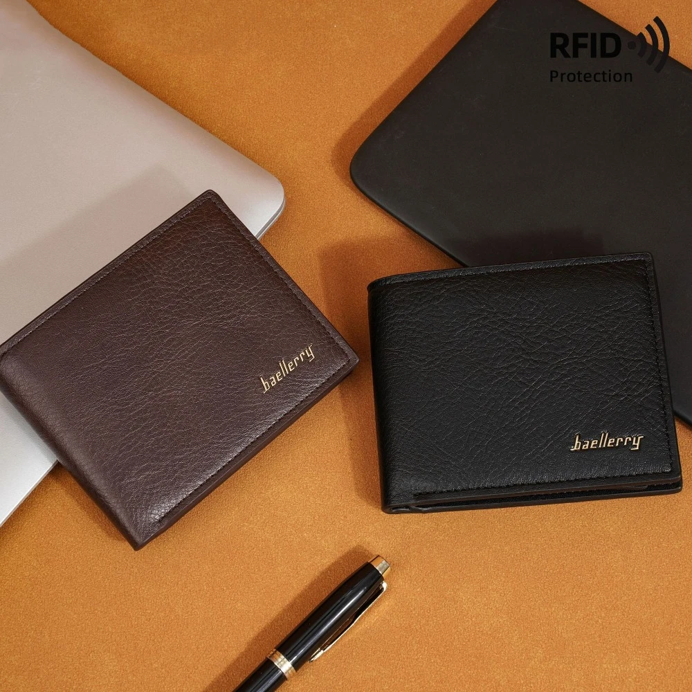 

Bank Card Organizer Korean Style Men Wallet PU Leather Credit Card Case Card Holder 2 Fold Square Short Storage Bag Boys Gift