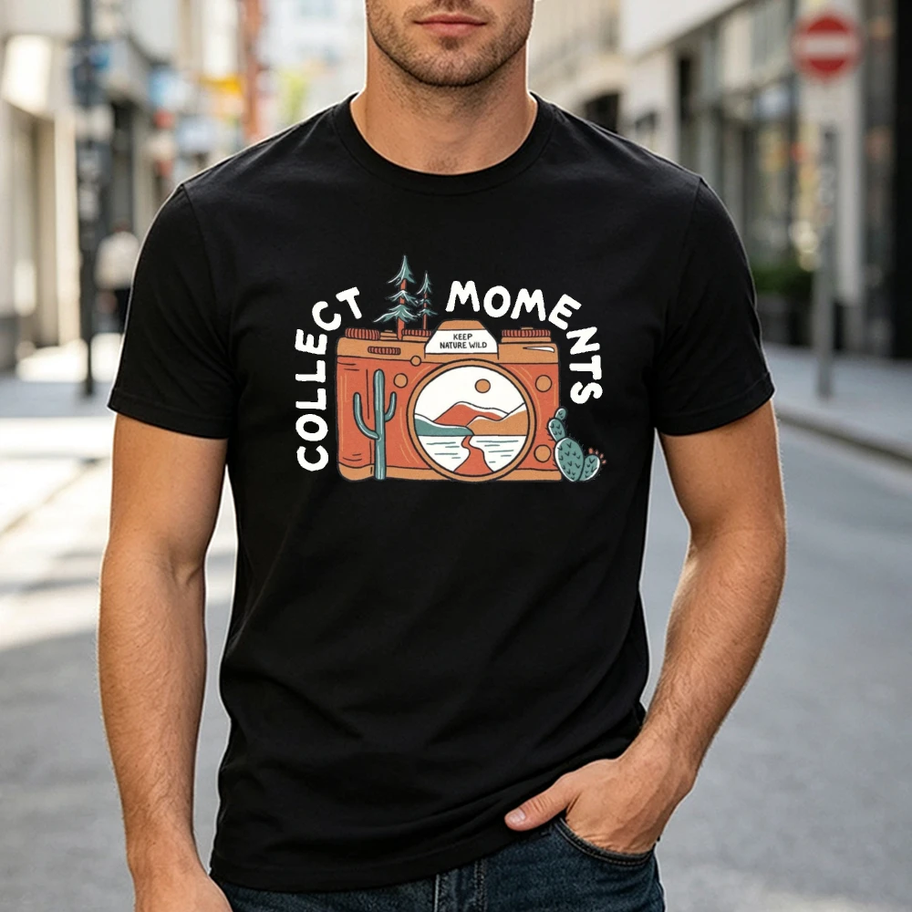 Collect Moments Camera Cactus Graphic T Shirt Men Tee Photography Nature Print Top Summer Vacation Travel Casual Wear