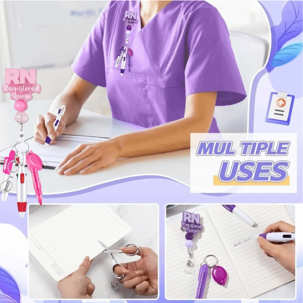 New Retractable Nurse Pen Pack Lanyard Keychain Portable Nurse Badge Set Durable ID Badge Reels Nurse Badge Clip Gift