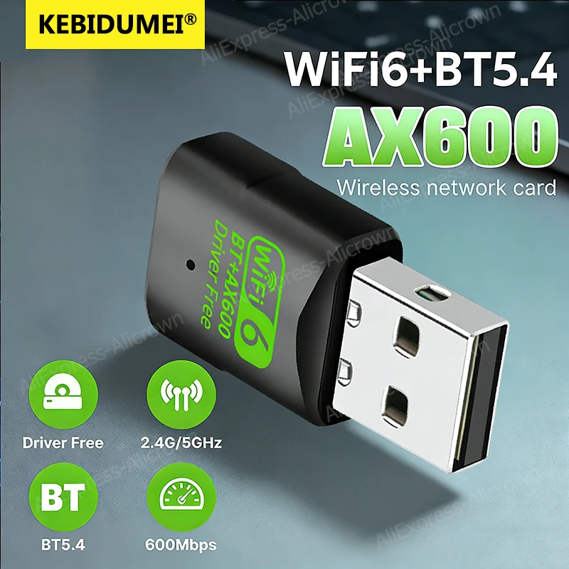 KEBIDUMEI 2in1 AX600 Bluetooth 5.4 USB WiFi 6 Adapter Dongle Dual Band 2.4G&5GHz Network Card Wireless Receiver For Win 10/11