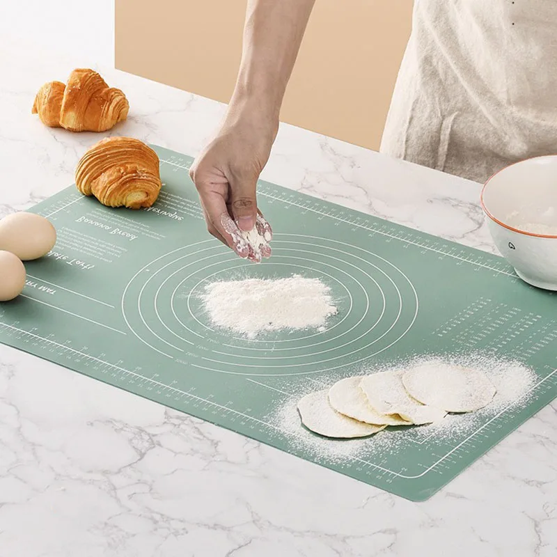 Silicone Measuring Kneading Pad Set Household Food Grade Rolling Pin Dough Pad Large Thick Non-slip Non-stick Bottom Baking Tool