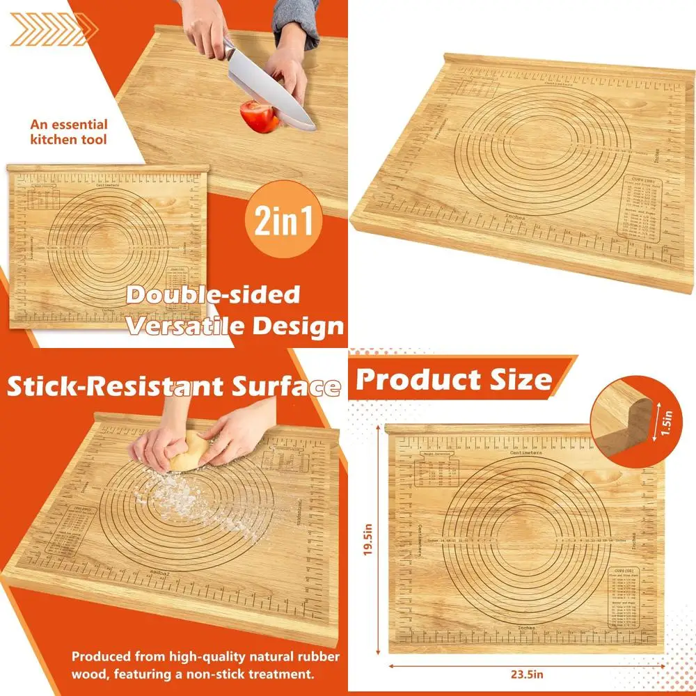 

Wooden Pastry and Baking Board with Measurement Markers and Counter Lip, 23.5 x 19.5