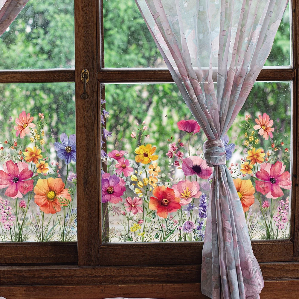 Double Sided Colorful Flowers Butterfly Wall Sticker Electrostatic Paste Window Glass Paste Visible Film Decorative Wall