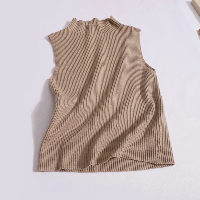 Women Summer New Sexy Mock Neck Solid Tank Tops Inner Layer Elastic Slim Camisole Simple Worn Outside Thin Sleeveless Knit Tops