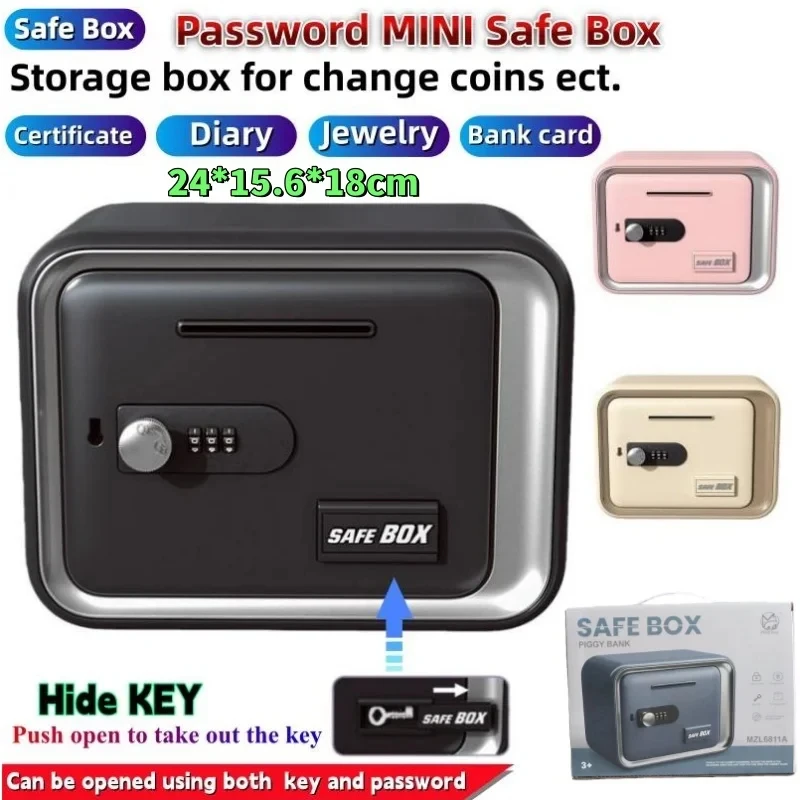 24x18x15cm Safe Box with Key Lock & Password for Students Home Office Hidden Storage for Cash Jewelry Diary Bank Cards