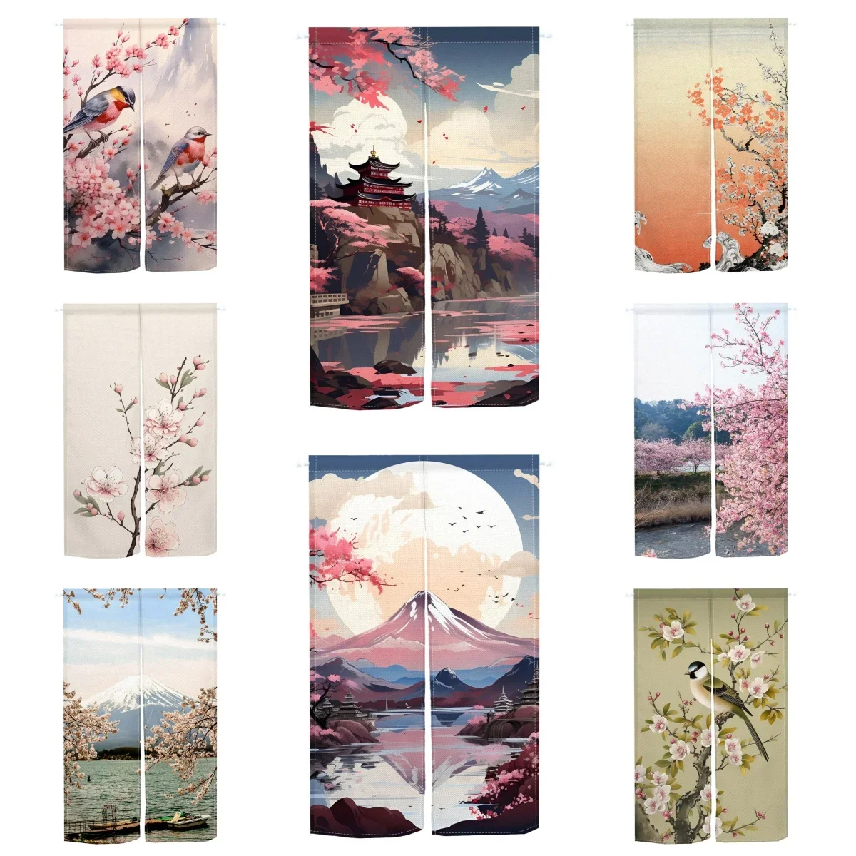 Cherry Blossom Door Curtain Japanese Linen Izakaya Doorway Partition Curtain Kitchen Bedroom Bathroom Door Decor Half Curtain