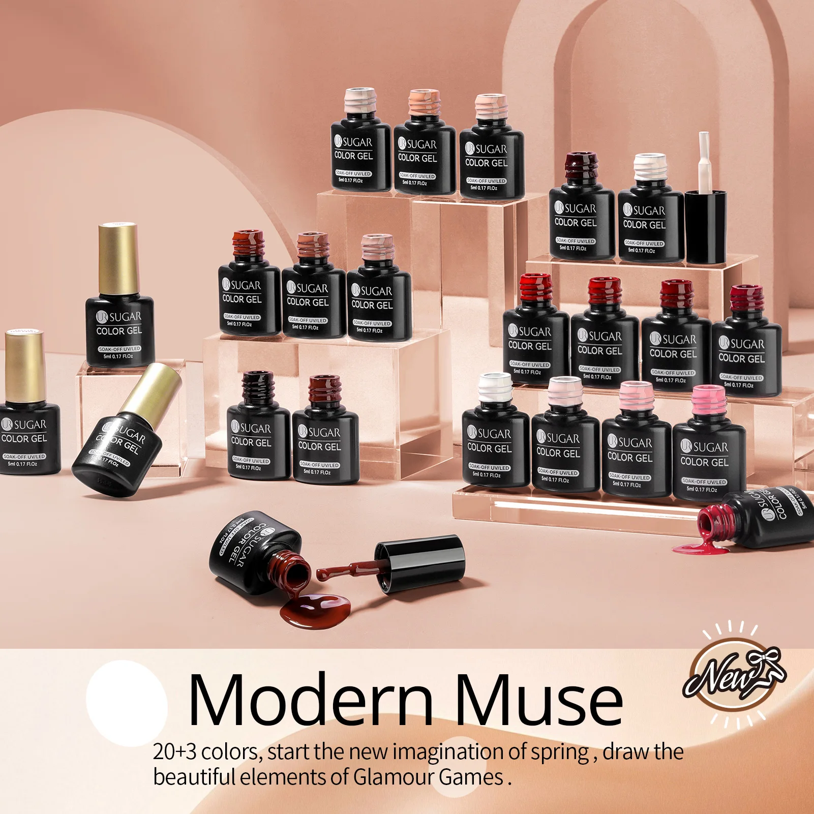 UR SUGAR 23Pcs Gel Nail Polish Set 5ml Nude Red Color Semi Permanent Gel with Base Top Coat Long-Lasting Soak Off UV Gel Varnish