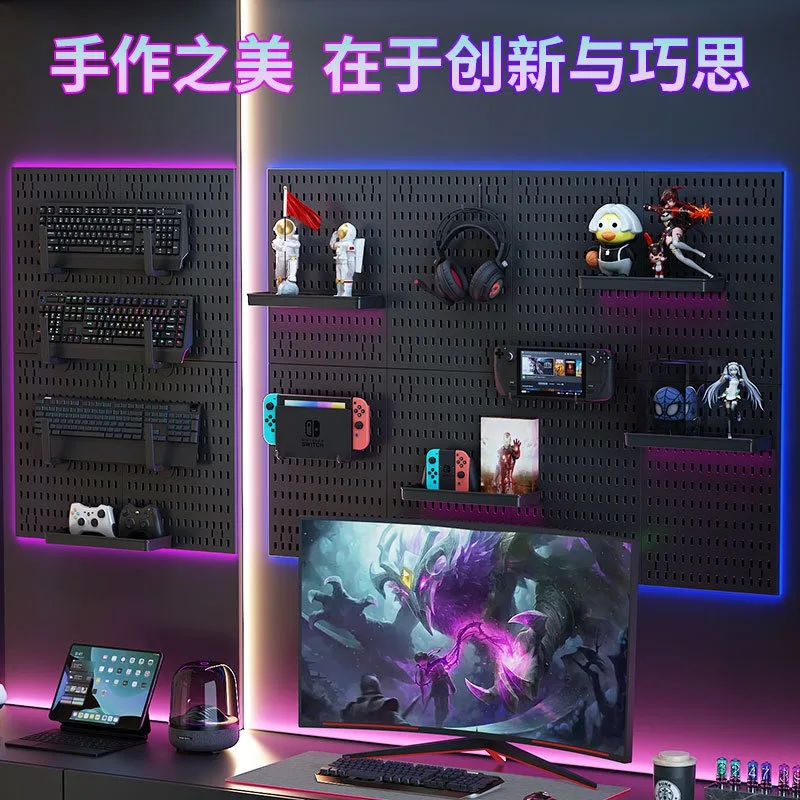 For No Punching Hole Board Shelf, E-sports Room Wall Decoration Storage Finishing Hook Accessories