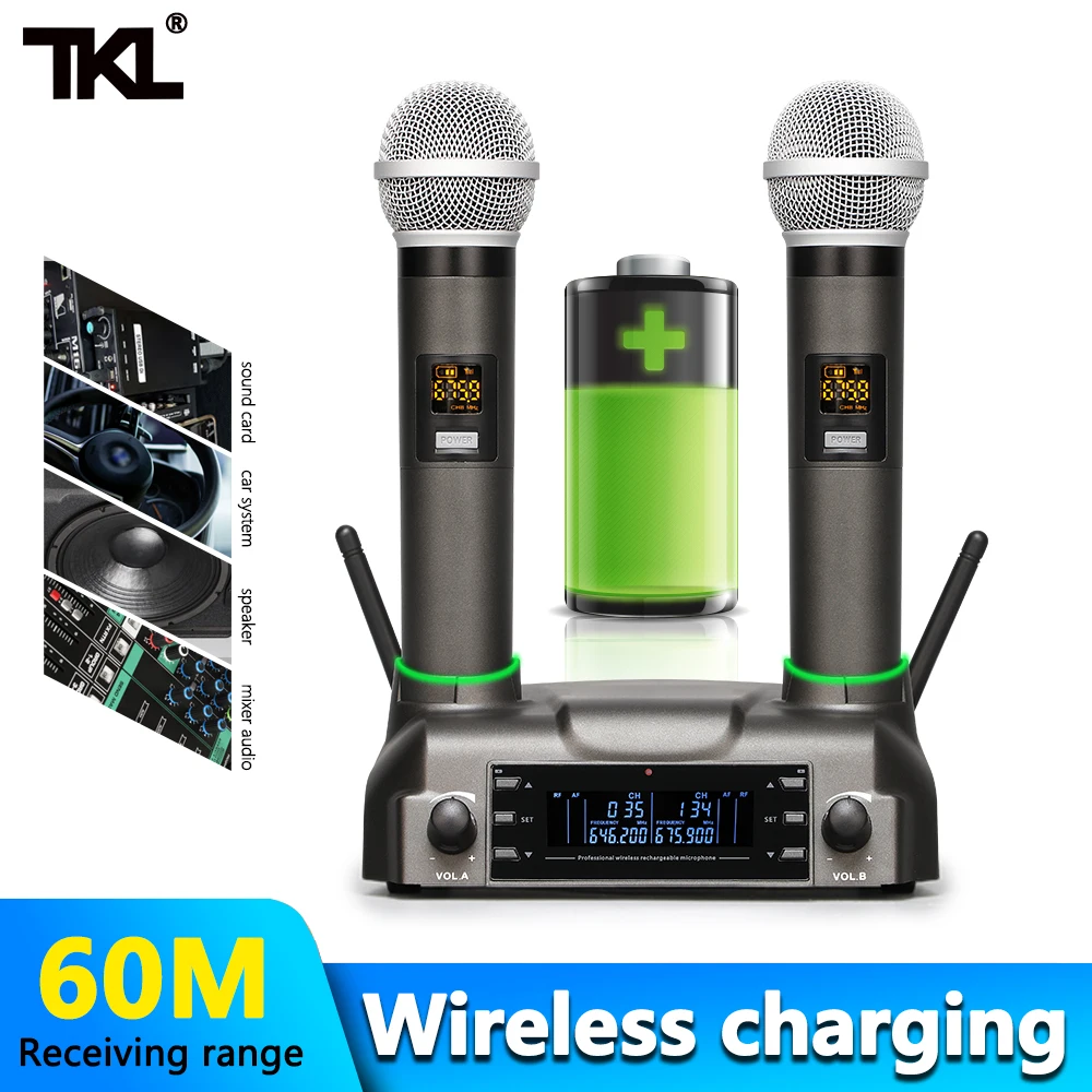 

TKL Wireless Rechargeable Wireless Microphone UHF Handheld Mic System with 100 Channels Karaoke Microphones 60 meters range