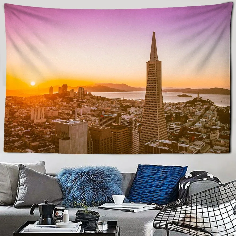 City night scene pattern tapestry room wall hanging background cloth bedroom living room home decoration wall background cloth