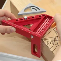 3D Multi Angle Measuring Ruler, 45/90 Degree Aluminum Alloy Woodworking Square Protractor, Drawing Line Ruler, For Woodworking