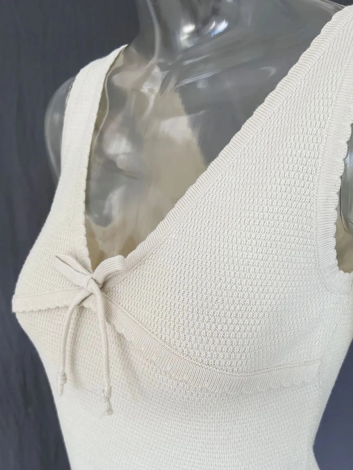 Summer Bow V-neck Knitted Slim Crop Top Women Patchwork Spaghetti Strap Sleeveless Tank Tops Casual Streetwear All-match Vests