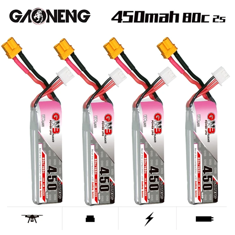 GNB 7.6V 2S 450mah 80C/160C HV Lipo Battery XT30U-F Plug for iFlight CineBee Happymodel Crux3 BetaFPV FPV Racing Drone