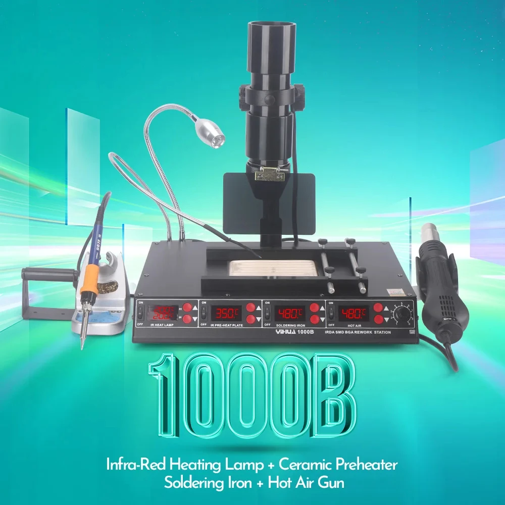 YIHUA 1000B Digitale 3-in-1-SMD-Station Heißluft-Rework-Station Lötkolben Vorheizen für BGA-Rework